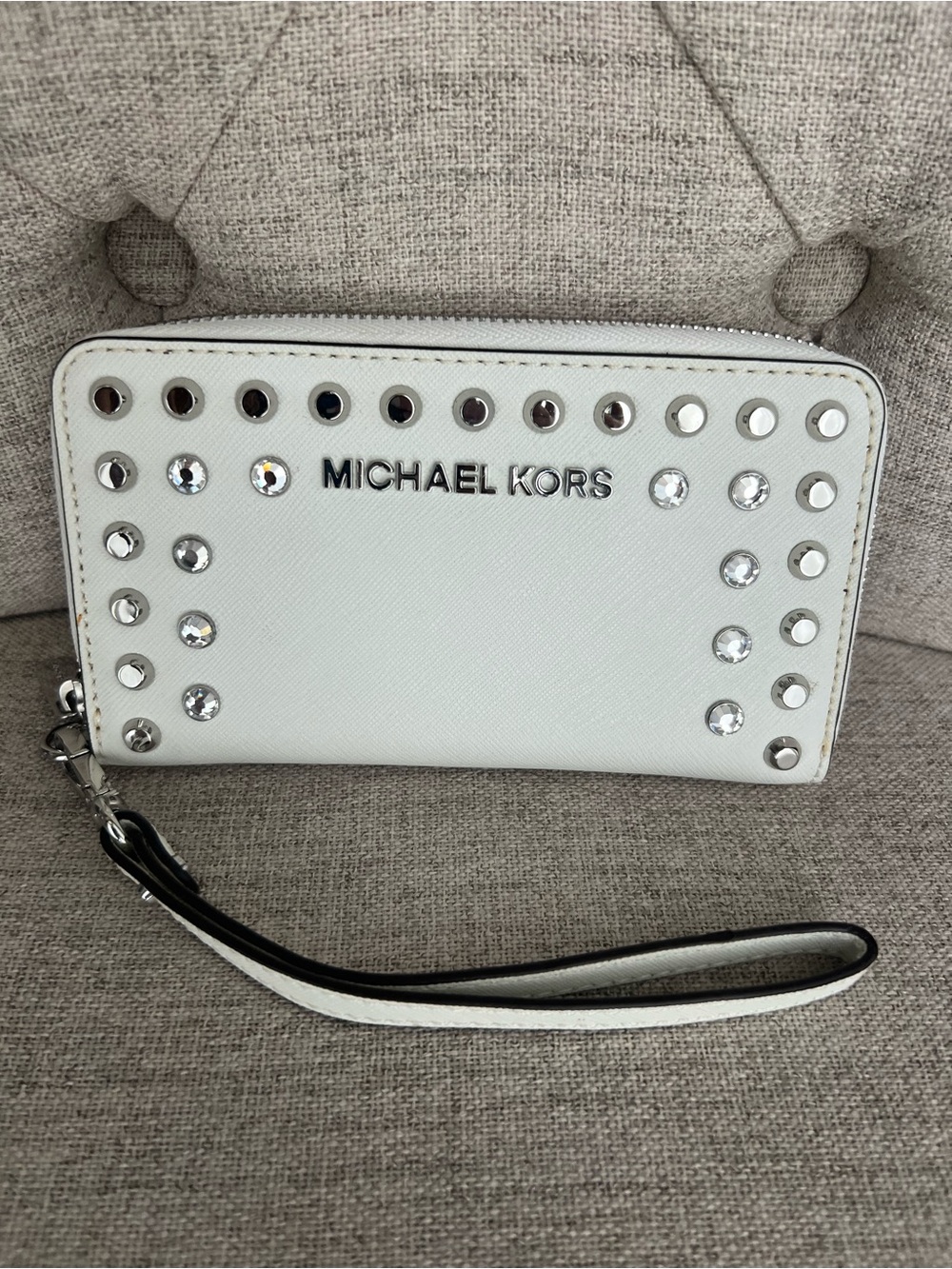 NEW Michael Kors White Studded Wristlet Wallet